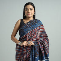 Blue - Bindaas Art Block Printed Natural Dyed Cotton Saree 31