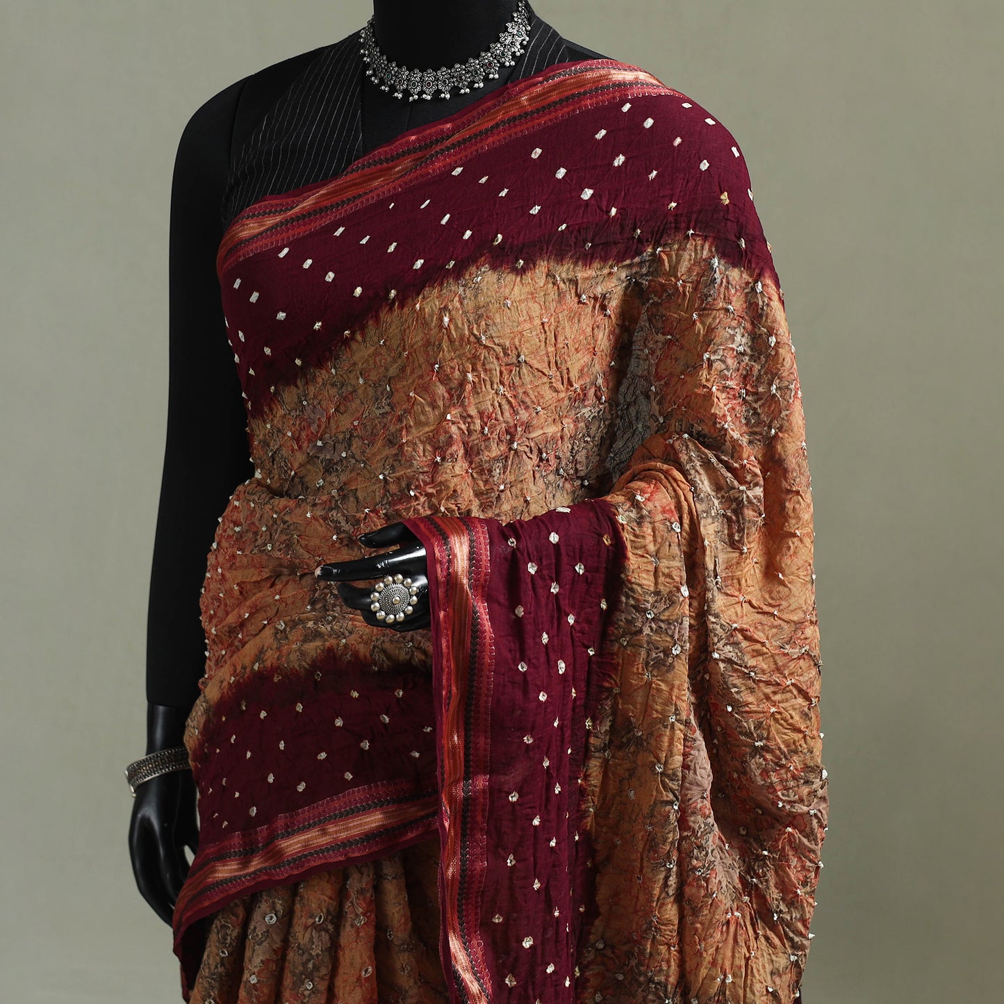 Kutch Tie-Dye Shibori Bandhani Cotton Saree with Blouse Piece 36