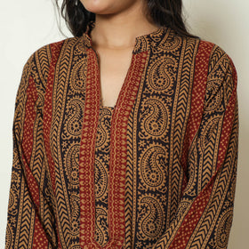 Brown - Bagh Block Printed Cotton Kurta with Palazzo & Dupatta Set 07