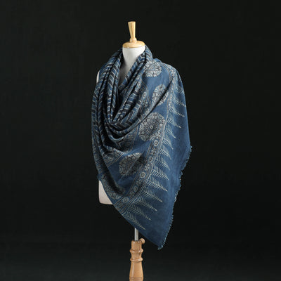 Ajrakh Hand Block Print Natural Dyed Handwoven Acrylic Wool Shawl 12