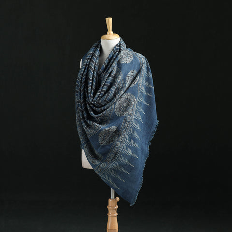 Ajrakh Hand Block Print Natural Dyed Handwoven Acrylic Wool Shawl 12