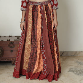  Bagh Block Printed Patchwork Cotton Long Skirt 