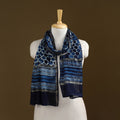 Blue - Pipad Hand Block Print Natural Dyed Chanderi Silk Handloom Stole 36