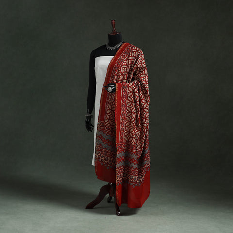 Chanderi Silk Kutch Hand Block Print Natural Dyed Handloom Ajrakh Dupatta 12