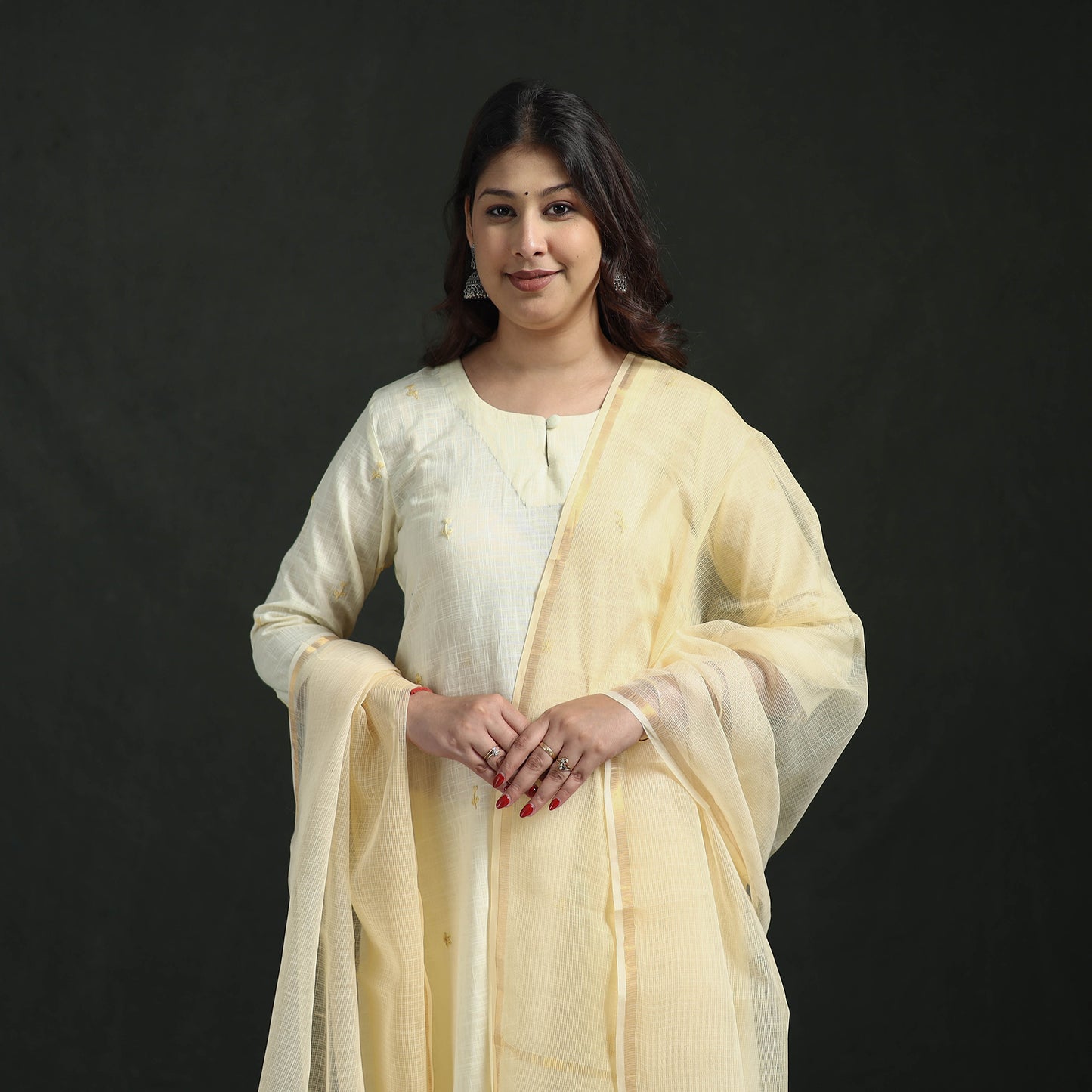 Plain Slub Cotton Hand Embroidered Suit Set with Dupatta for women 12