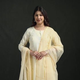Plain Slub Cotton Hand Embroidered Suit Set with Dupatta for women 12