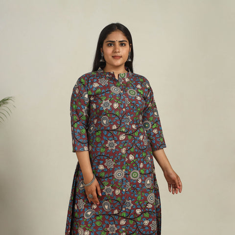 Buy Brown Printed Cotton A-Line Kalamkari Kurta