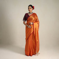 Orange - Mul Tissue Zari Bengal Saree with Embroidered Blouse 10