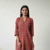 Red - Block Printed Cotton Straight Ajrakh Kurta 23