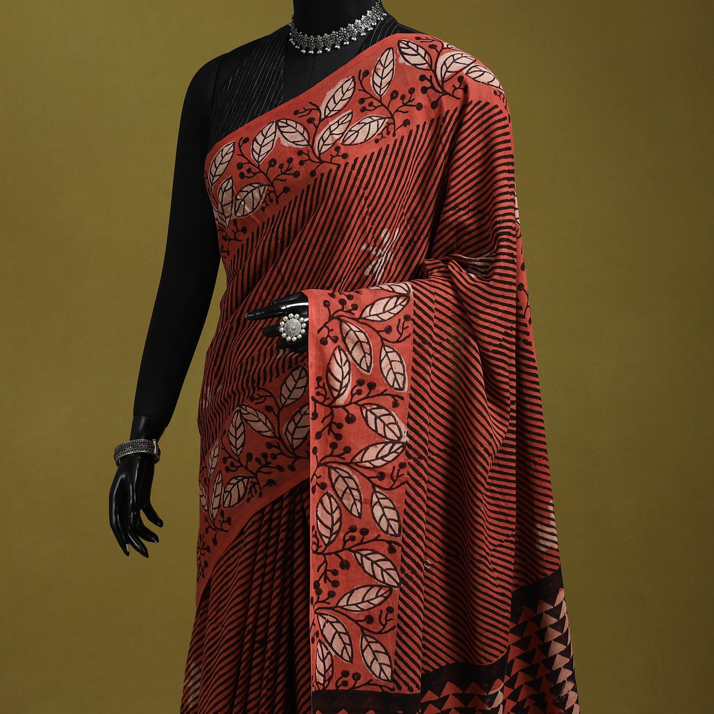 Red - Bindaas Art Natural Dyed Cotton Block Print Saree 01