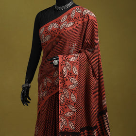 Red - Bindaas Art Natural Dyed Cotton Block Print Saree 01