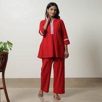 Red - Jacquard Cotton Co-Ord Set 05