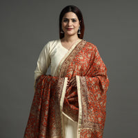 Orange - Pedana Kalamkari Block Printed Handloom Chanderi Silk Dupatta with Zari Border 71