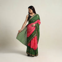 Pink - Kutch Tie-Dye Cotton Bandhani Saree with Blouse Piece 26