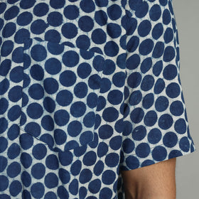 Blue - Indigo Block Printed Cotton Men Half Sleeve Shirt 03