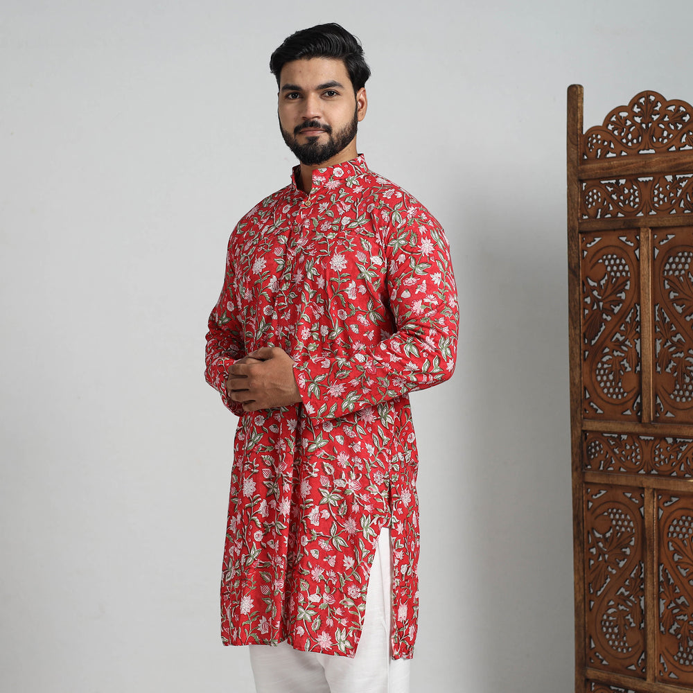 Block Print Cotton Sanganeri Kurta for Men (Long) 12