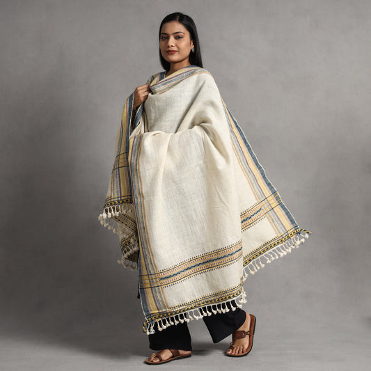 Magenta White Handwoven and Embroidered Bandhani Tribal Shawl