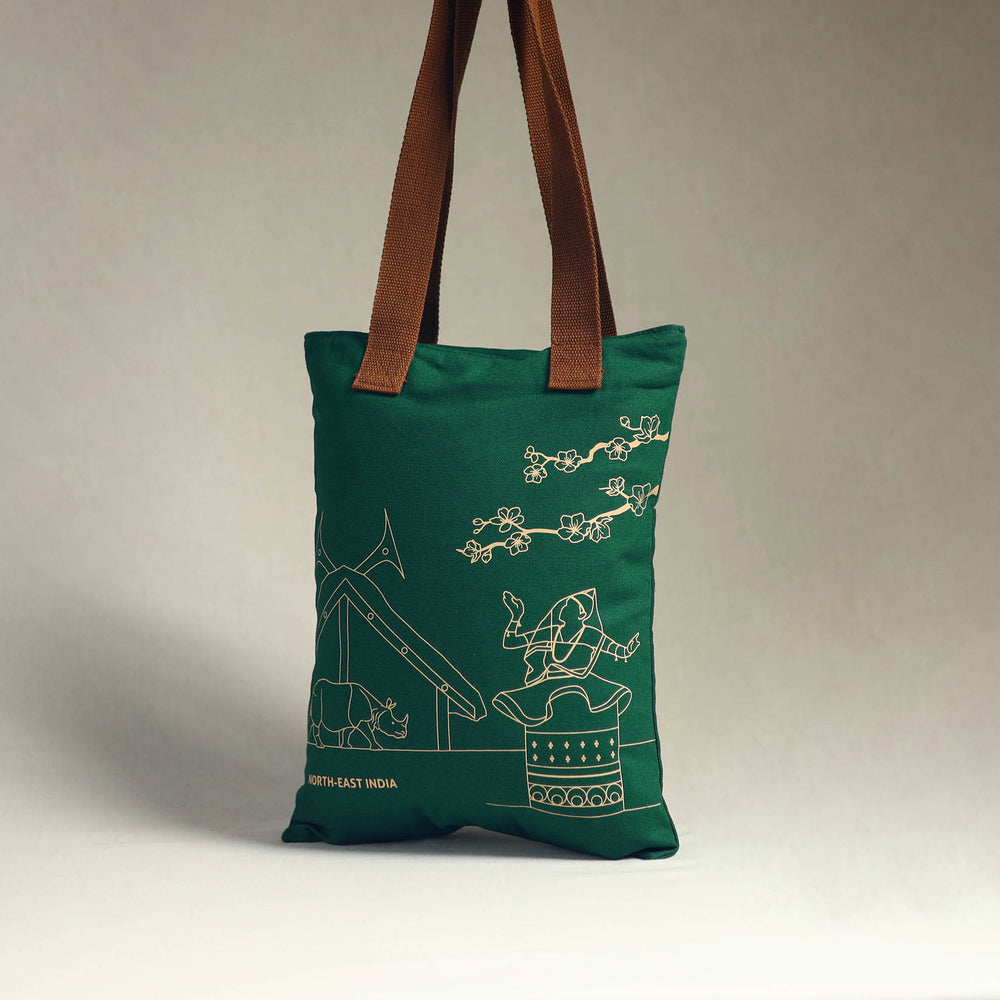 Green - North-East India's Iconic Symbols Cotton Canvas Tote Bag