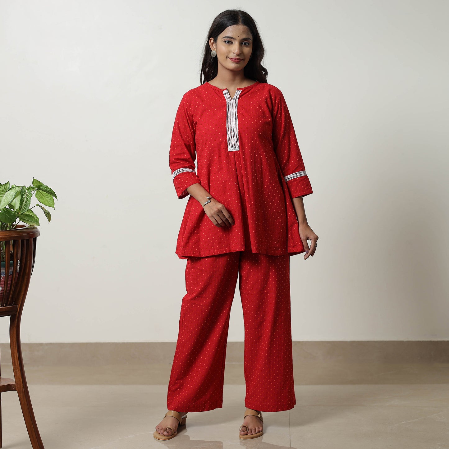 Red - Jacquard Cotton Co-Ord Set 05