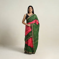 Pink - Kutch Tie-Dye Cotton Bandhani Saree with Blouse Piece 26