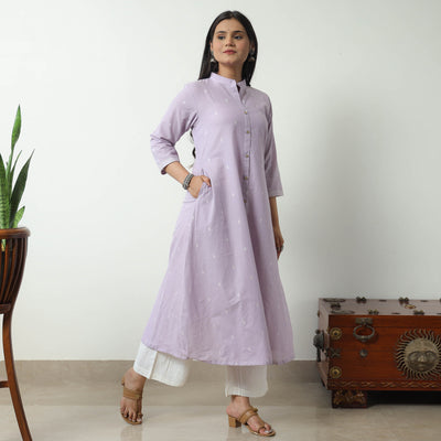 Purple - Jacquard Cotton A-Line Kurta 11