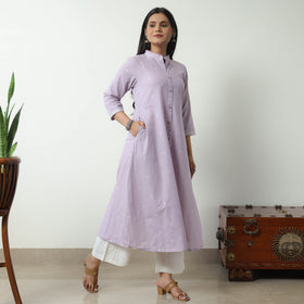 Purple - Jacquard Cotton A-Line Kurta 11