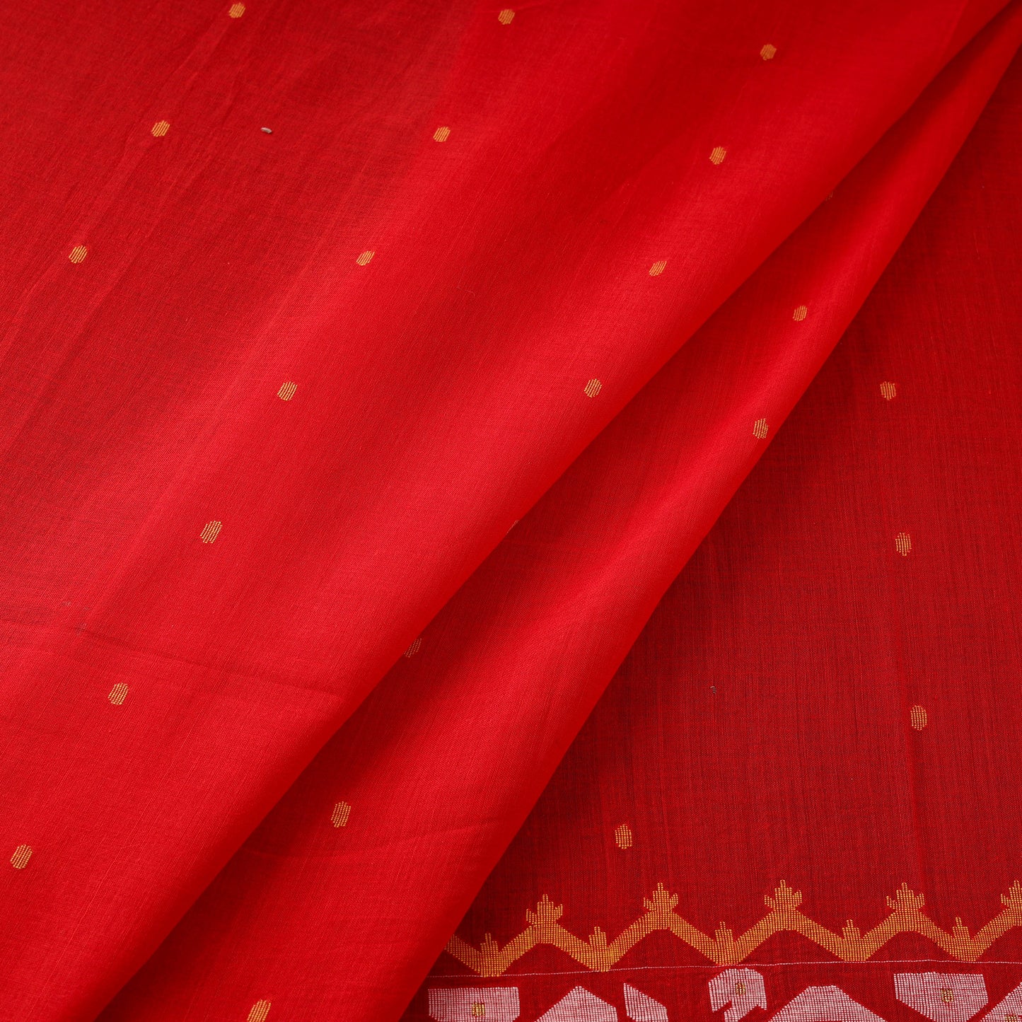 Red - Pure Handloom Cotton Bengal Jamdani Fabric 02