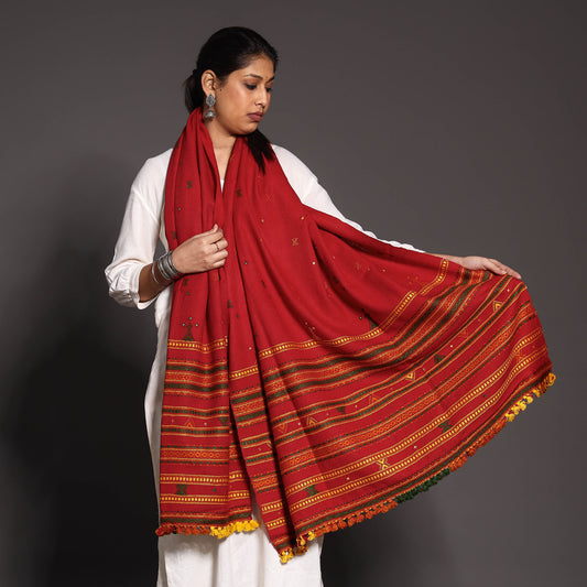 Red - Traditional Kutch Weaving Handwoven Silk x Wool Stole
