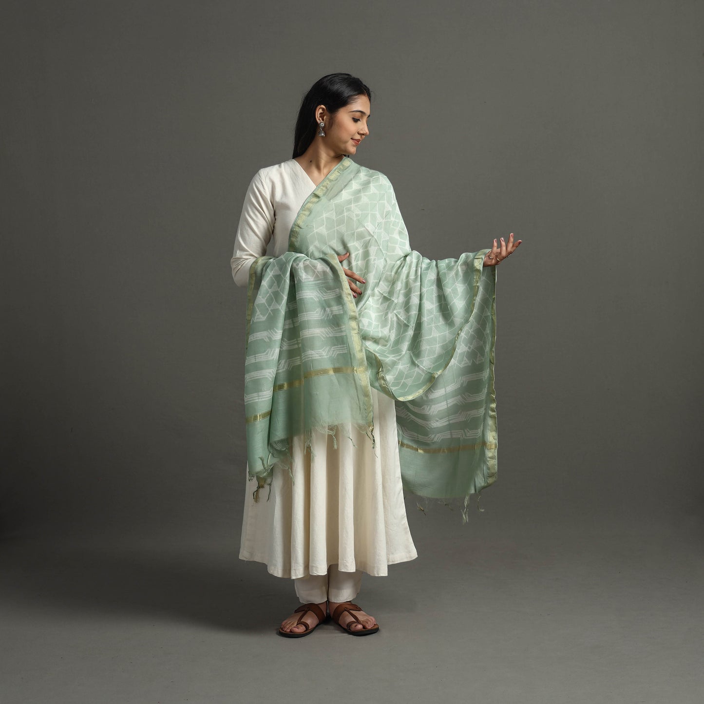 Green - Tie & Dye Chanderi Silk Shibori Dupatta 75