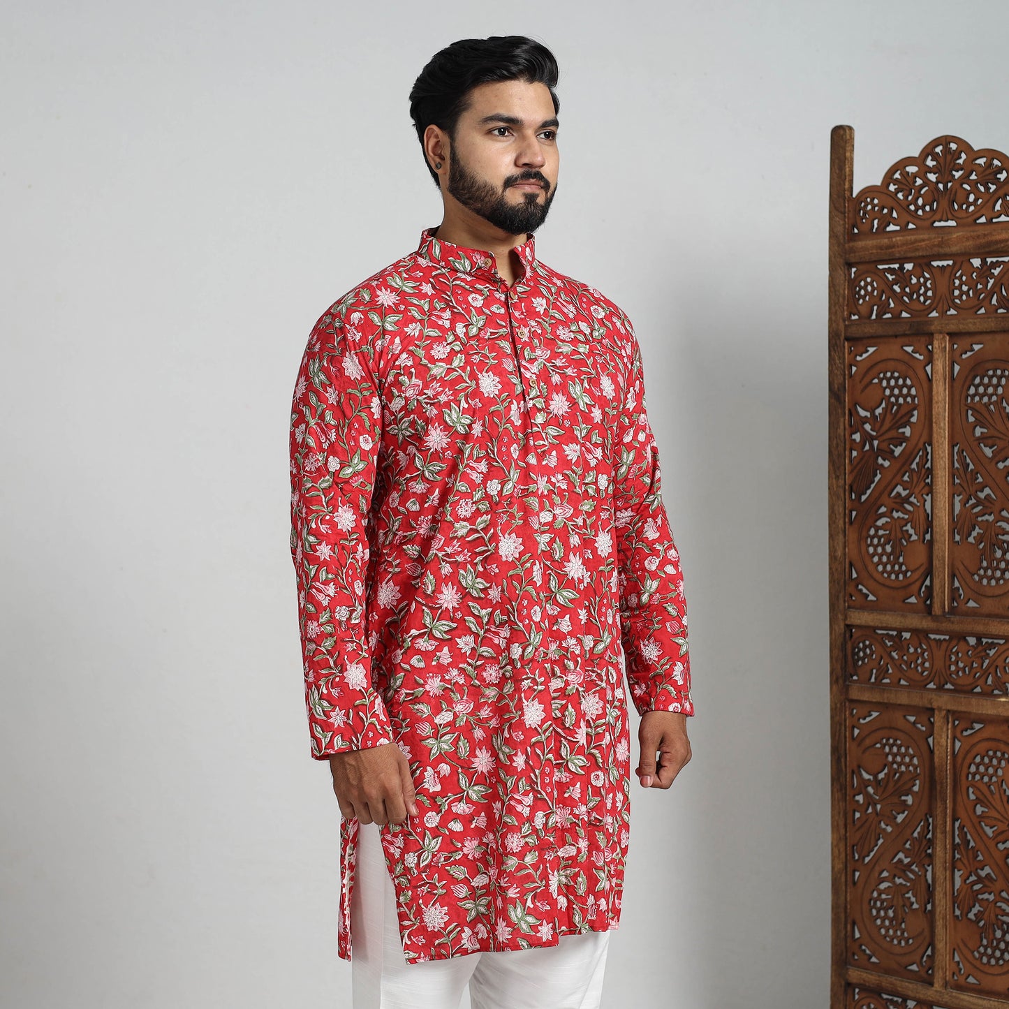 Block Print Cotton Sanganeri Kurta for Men (Long) 12