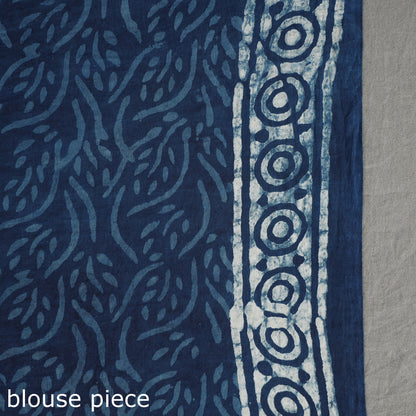 Blue - Bagru Hand Block Printed Mul Cotton Natural Dyed Saree 13