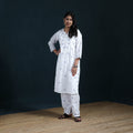 White - Hand Embroidered Mul Cotton Chikankari Kurta with Palazzo Set for Women 32