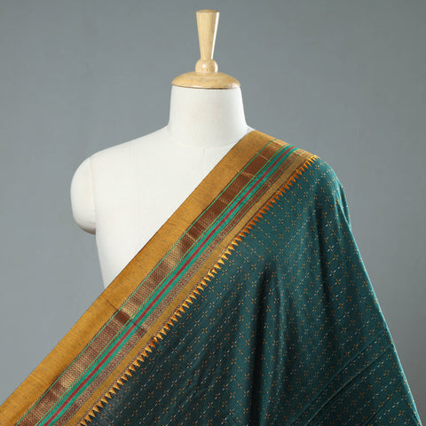 Green - Prewashed Dharwad Mercerised Cotton Zari Border Fabric 17