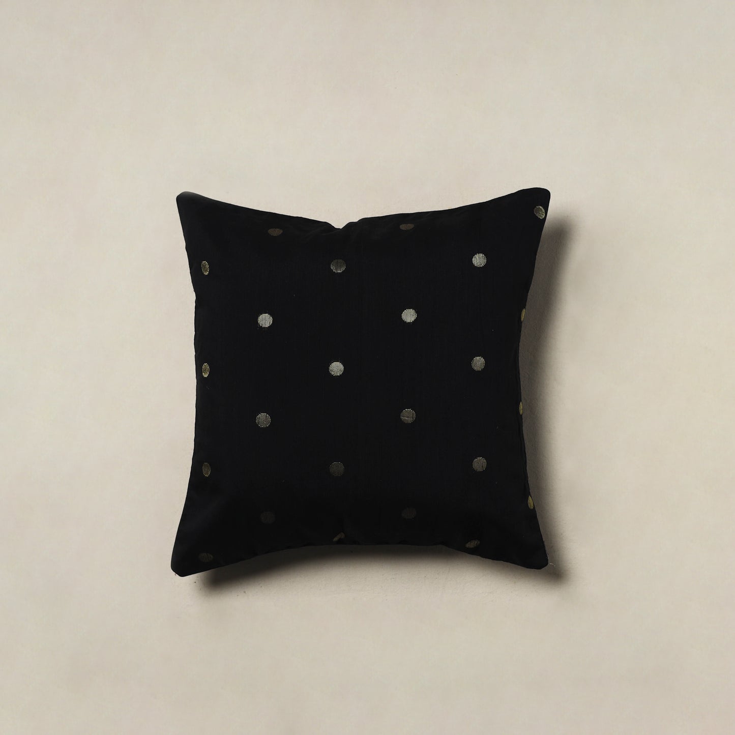 Polka Dot Zari Buti Plain Cushion Cover (16 x 16 in) 19