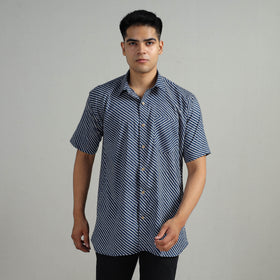 Buy Indigo Block Printed Cotton Men Half Sleeve Shirt 04 Online l iTokri.com