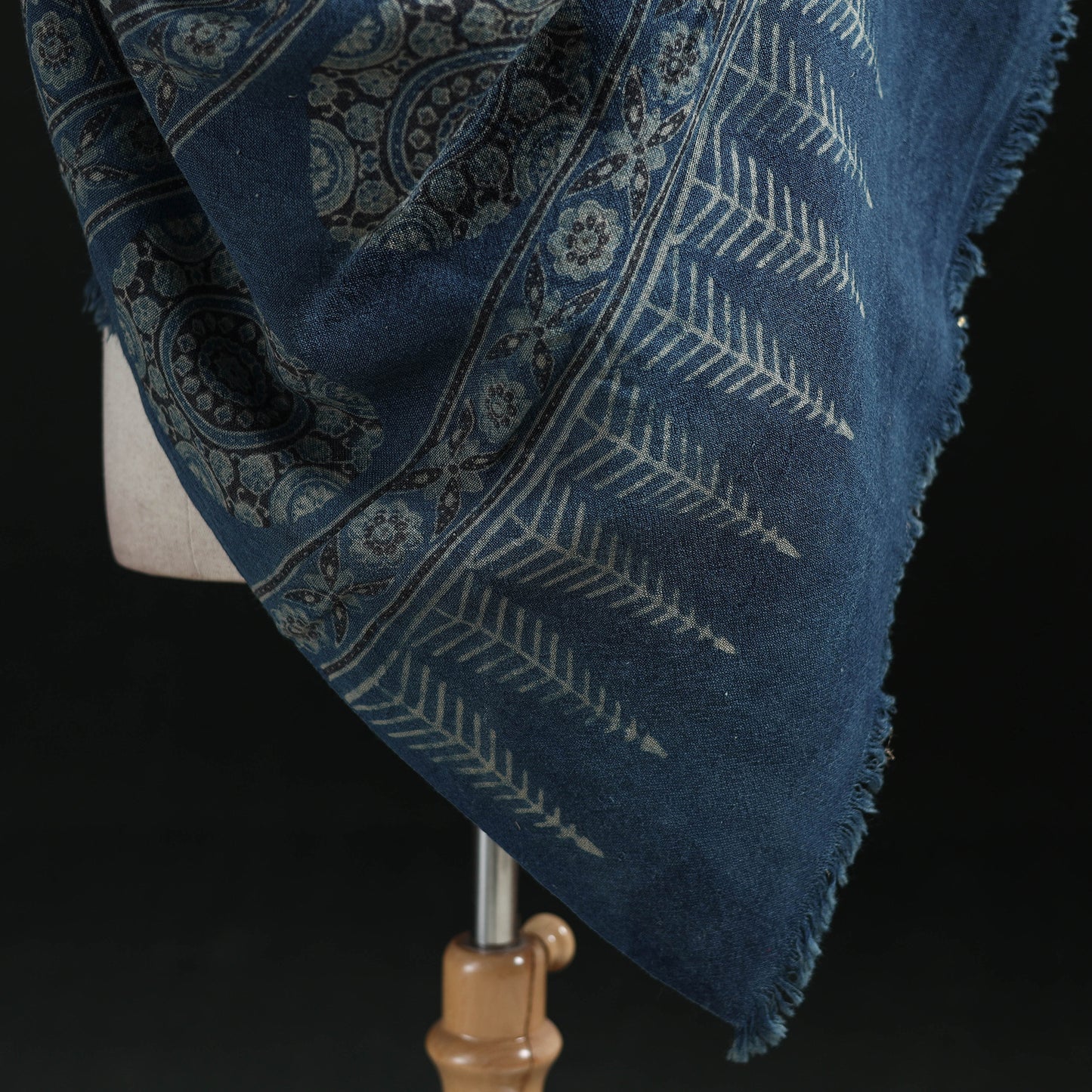 Ajrakh Hand Block Print Natural Dyed Handwoven Acrylic Wool Shawl 12