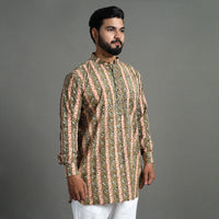 Moss Green - Kalamkari Block Printed Cotton Men Short Kurta