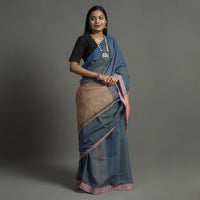 Blue - Pure Handloom Natural Dyed Missing Plain Cotton Saree 11