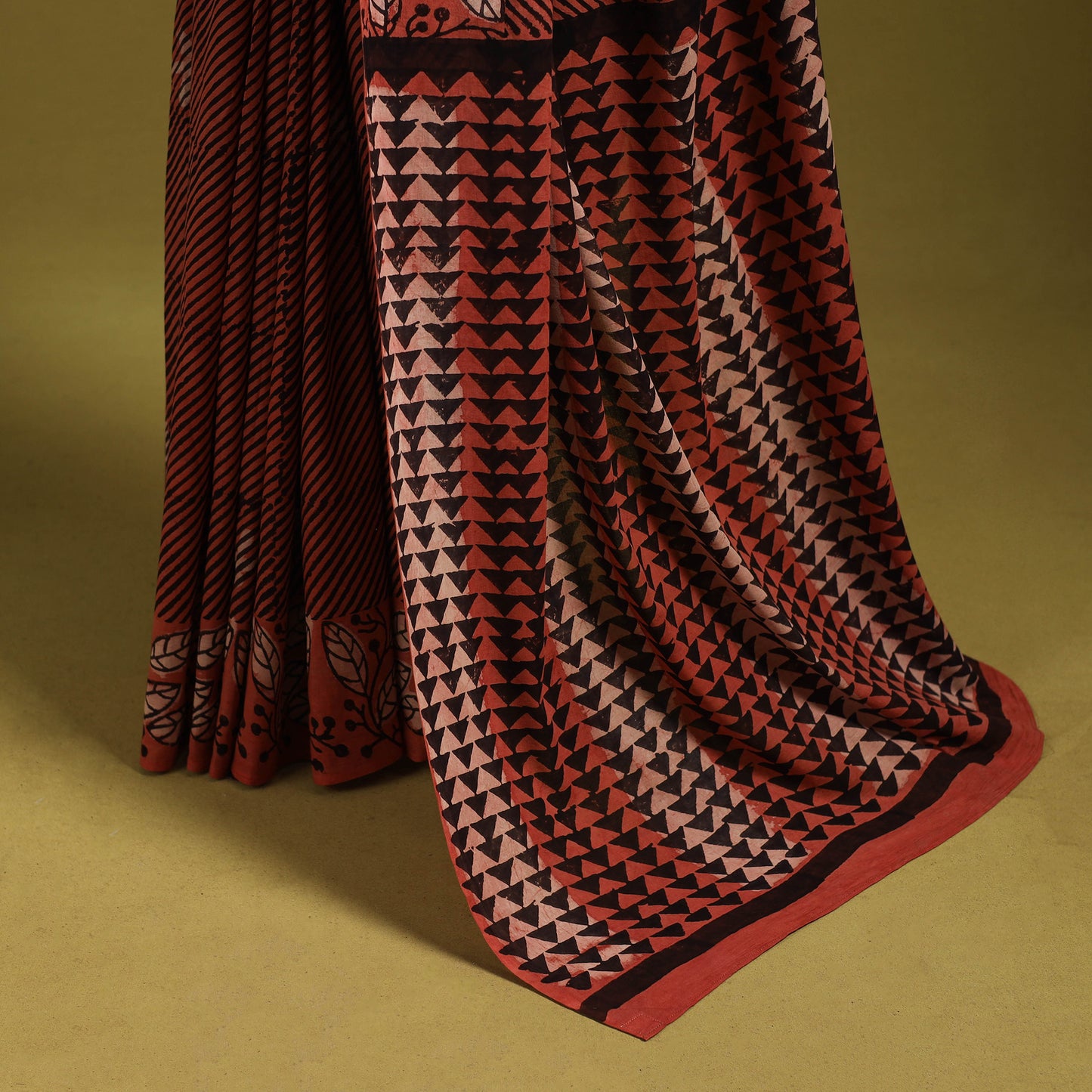 Red - Bindaas Art Natural Dyed Cotton Block Print Saree 01