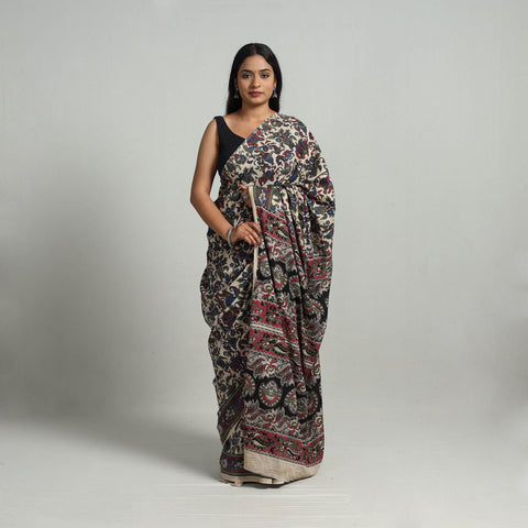 Multicolor - Kalamkari Print Cotton Saree with Blouse 09