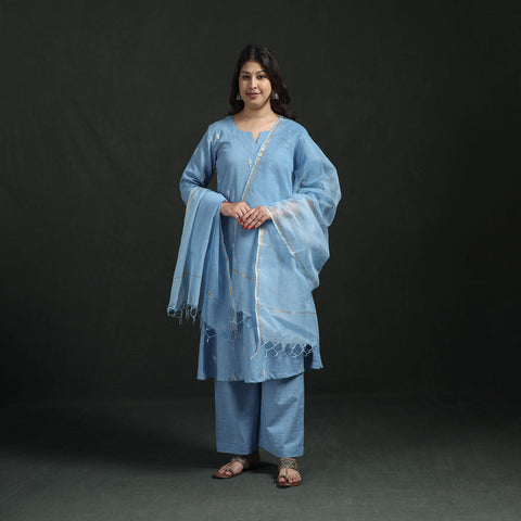 Plain Slub Cotton Hand Embroidered Suit Set with Dupatta for women 01