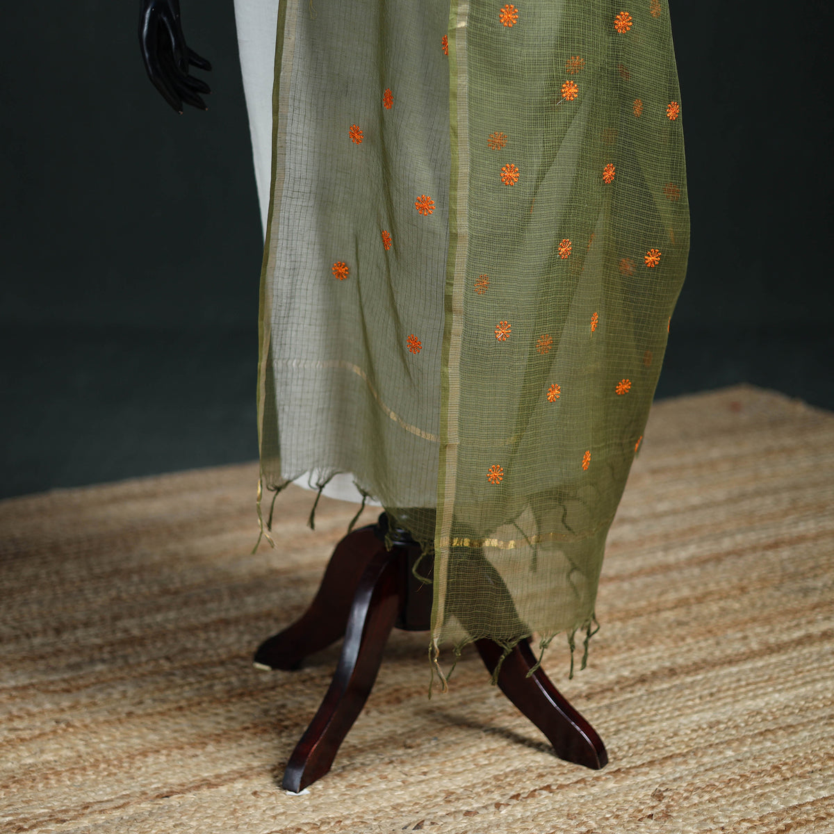 Kota Doria Cotton Embroidered Plain Dupatta 10