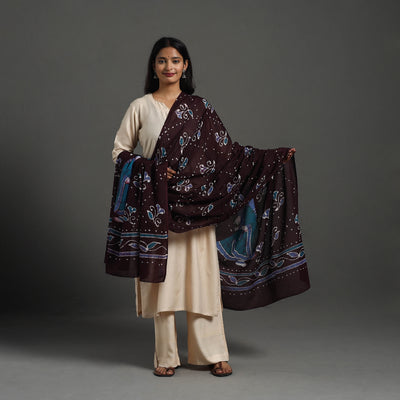 Brown - cotton hand batik dupatta 28 - handcrafted