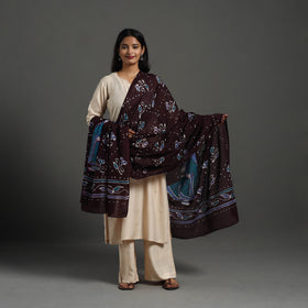 Brown - cotton hand batik dupatta 28 - handcrafted
