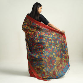 Multicolor - Srikalahasti Kalamkari Pen Work Mangalagiri Silk Saree with Zari Border