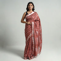 Maroon - Bhagalpuri Weave Cotton Saree with Zari Border 16