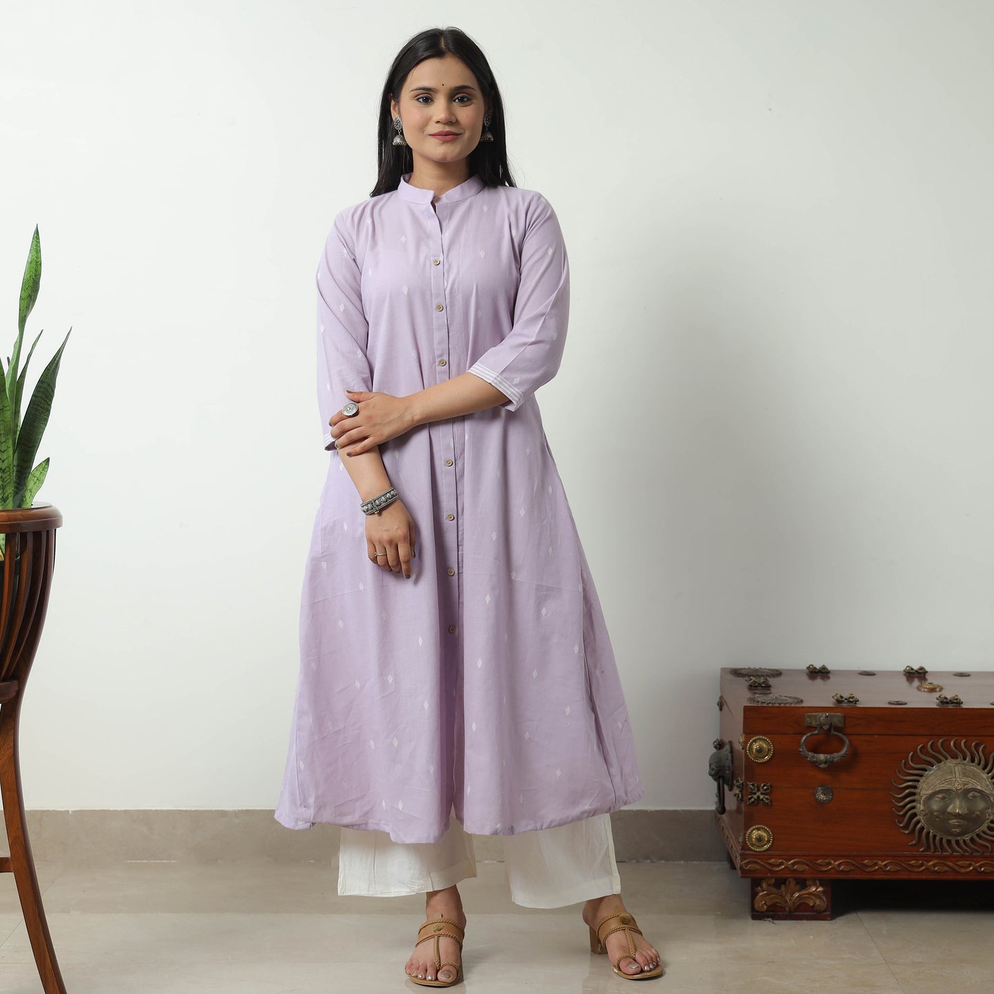 Purple - Jacquard Cotton A-Line Kurta 11