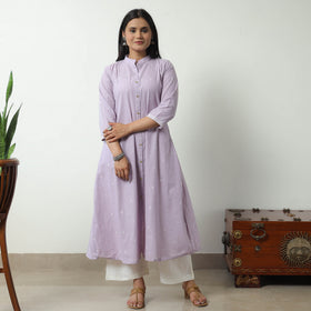 Purple - Jacquard Cotton A-Line Kurta 11