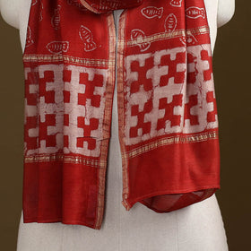 Red - Pipad Hand Block Print Natural Dyed Chanderi Silk Handloom Stole 38