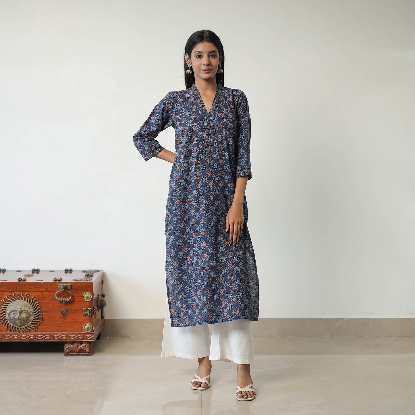 Blue - Block Printed Cotton Straight Ajrakh Kurta 25